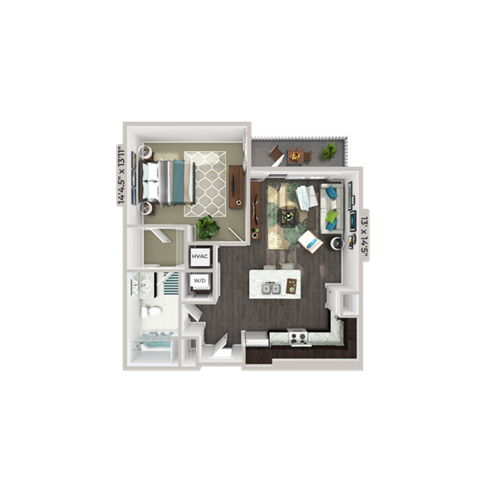 One bedroom floorplan A2A